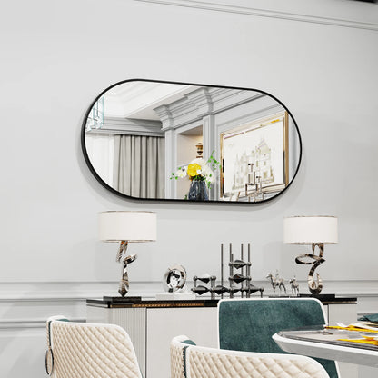 Miroir mural ovale noir avec bras à double extension