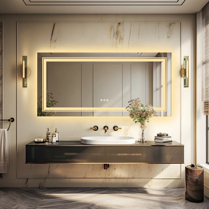 Modern rectangular LED mirror with double lighting