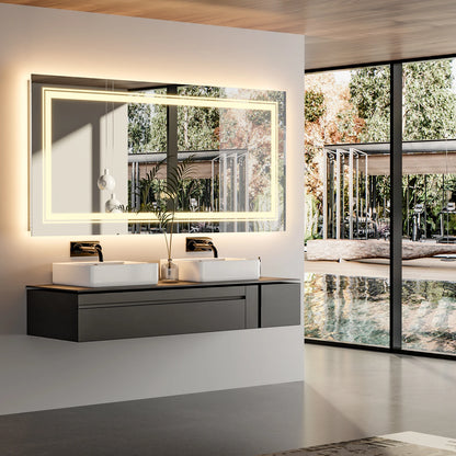 Modern rectangular LED mirror with double lighting