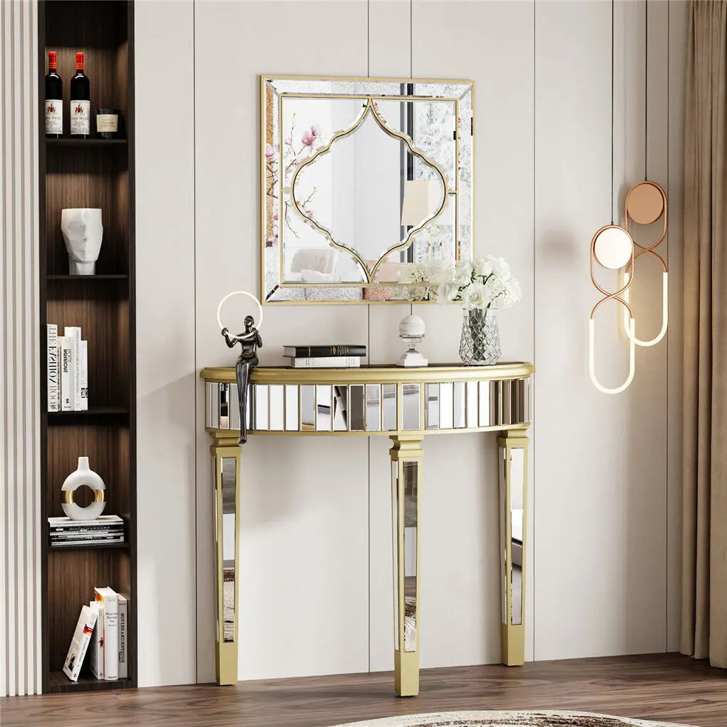 Miroir mural carré argent & bordure dorée – Élégance chic (60 × 60 cm)