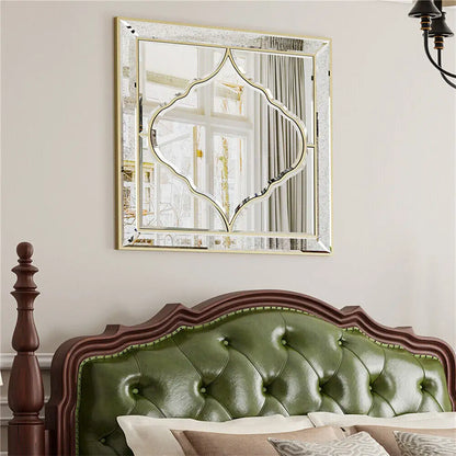Miroir mural carré argent & bordure dorée – Élégance chic (60 × 60 cm)