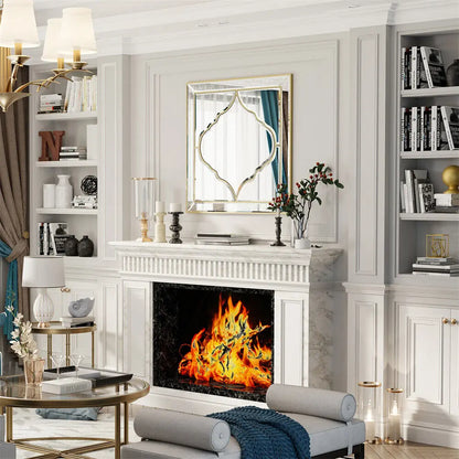 Miroir mural carré argent & bordure dorée – Élégance chic (60 × 60 cm)