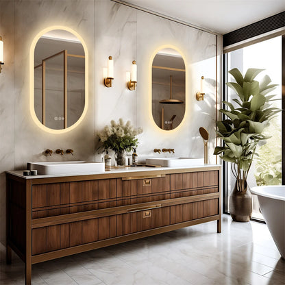Miroir LED ovale pour salle de bai – 3 lumières réglables & étanche