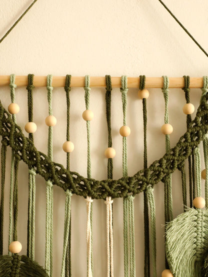 Macramé mural bohème – Feuilles (40 × 96 cm)