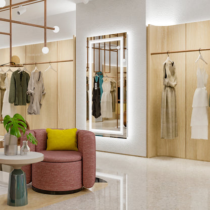 Modern rectangular LED mirror with double lighting